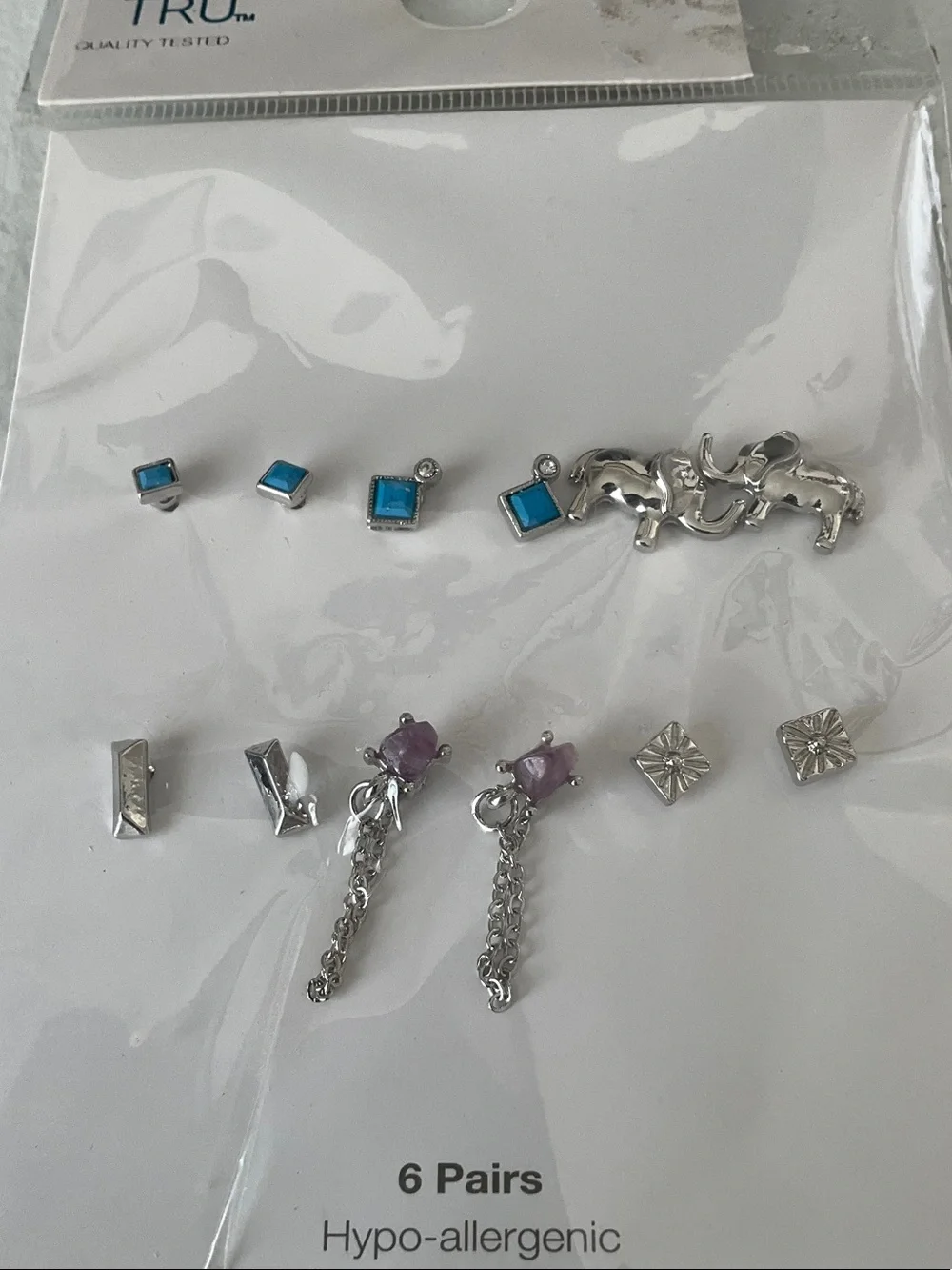 TIME AND TRU 6-Pair Hypoallergenic Earring Set - Turquoise & Silver
